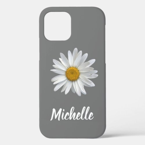 Trendy White Daisy Typography Custom Gray iPhone 12 Pro Case