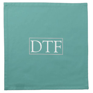 Trendy White DIY Monogram/Name LtGrey Border, Teal Cloth Napkin