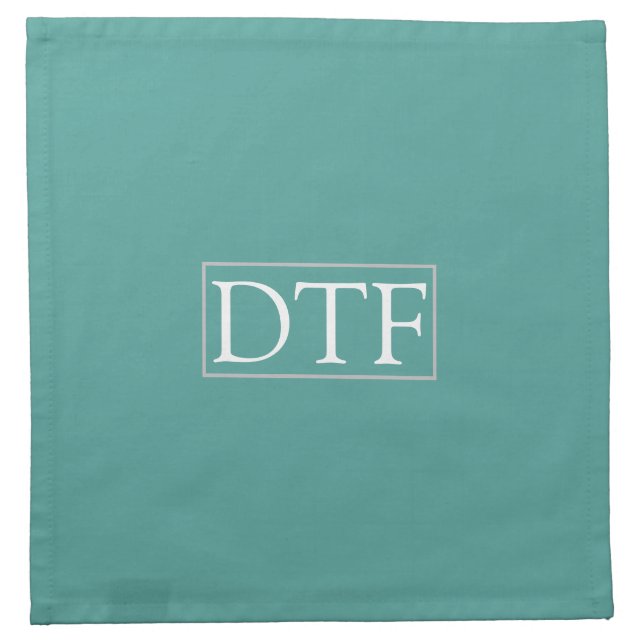 Trendy White DIY Monogram/Name LtGrey Border, Teal Cloth Napkin (Front)