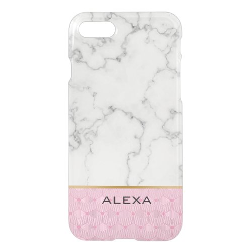 Trendy White faux marble pink and gold accents iPhone SE87 Case