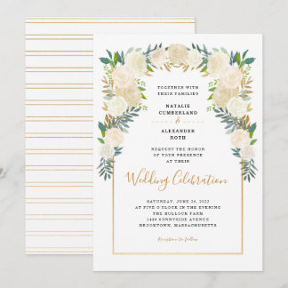 Trendy White Floral Peonies wedding celebration Invitation