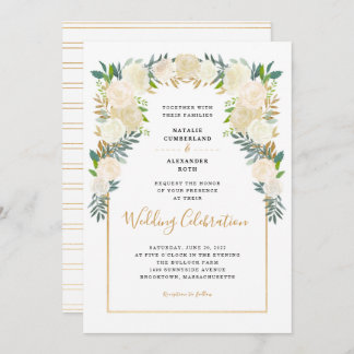 Trendy White Floral Peonies wedding celebration Invitation