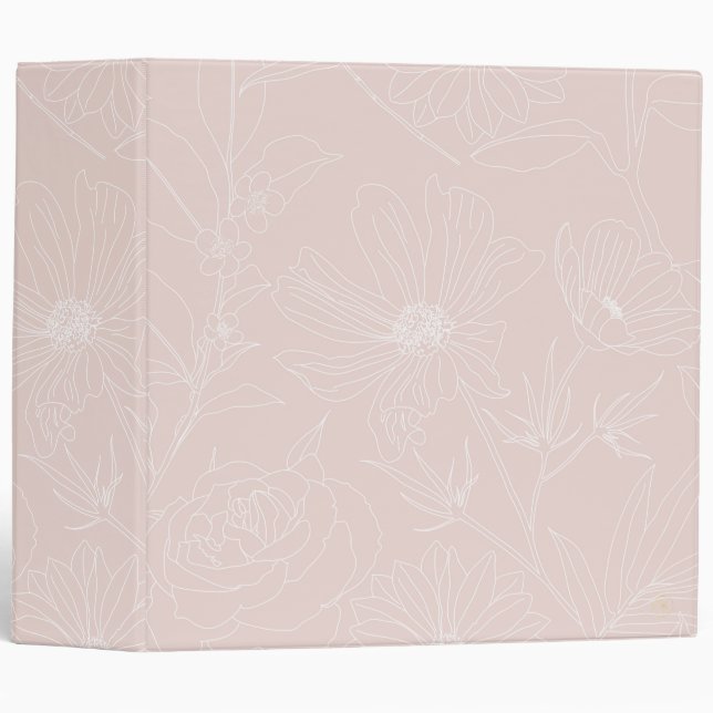Trendy White Flowers outlines Blush Pink design 3 Ring Binder (Front/Spine)
