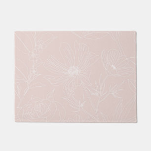 Trendy White Flowers outlines Blush Pink design Doormat