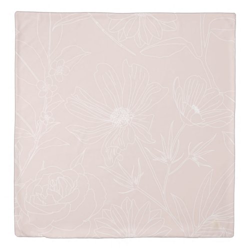 Trendy White Flowers outlines Blush Pink design Duvet Cover