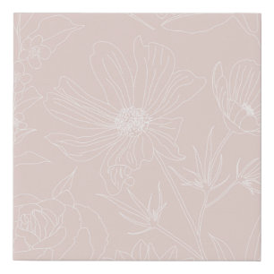 Trendy White Flowers outlines Blush Pink design Faux Canvas Print