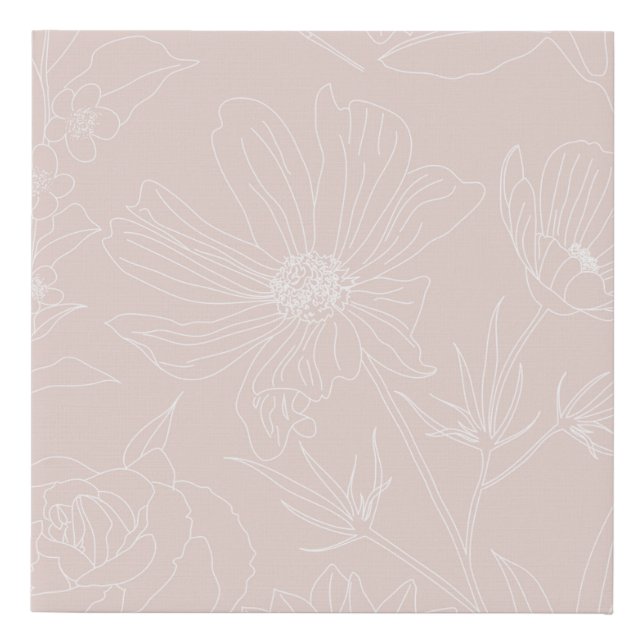 Trendy White Flowers outlines Blush Pink design Faux Canvas Print (Front)