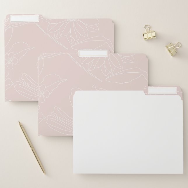 Trendy White Flowers outlines Blush Pink design File Folder (Set)