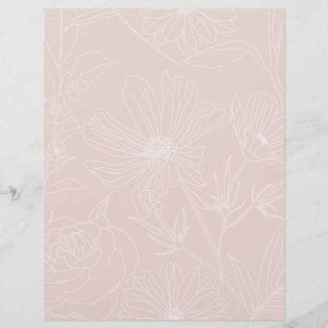 Trendy White Flowers outlines Blush Pink design Letterhead (Front)