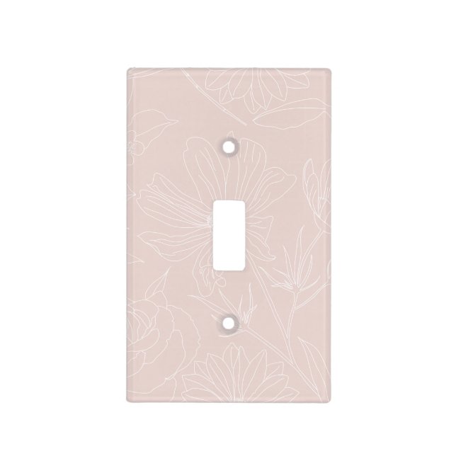 Trendy White Flowers outlines Blush Pink design Light Switch Cover (Front)