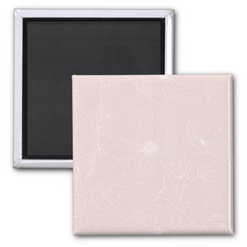 Trendy White Flowers outlines Blush Pink design Magnet