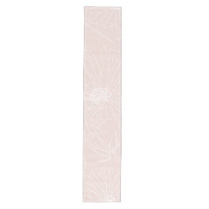 Trendy White Flowers outlines Blush Pink design Medium Table Runner