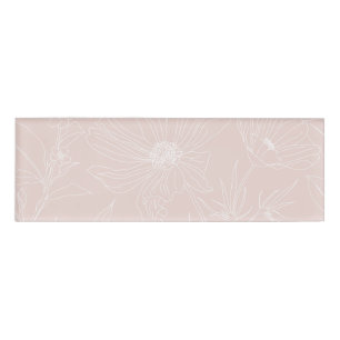 Trendy White Flowers outlines Blush Pink design Name Tag