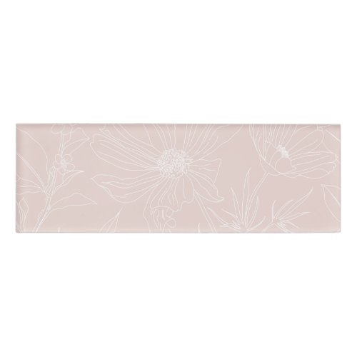 Trendy White Flowers outlines Blush Pink design Name Tag