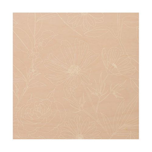 Trendy White Flowers outlines Blush Pink design Wood Wall Art