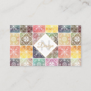 Trendy White Geometric Ornament Colorful Tile Art Business Card