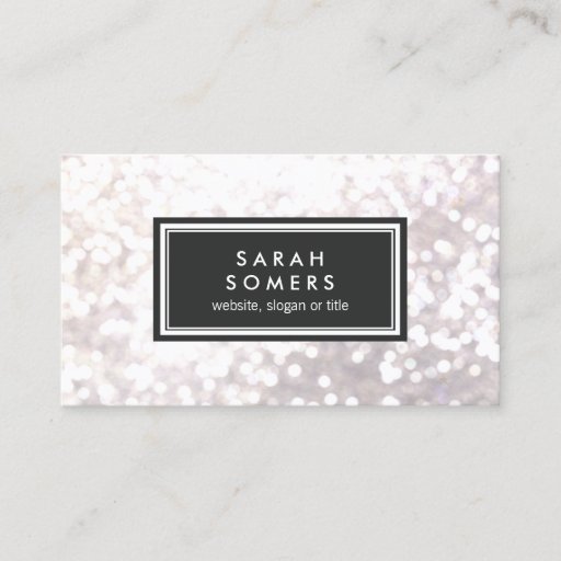 Customizable Trendy White Glitter Bokeh Stylish Black Plaque Business Cards