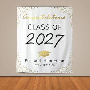 Trendy White Gold Graduation Party Backdrop