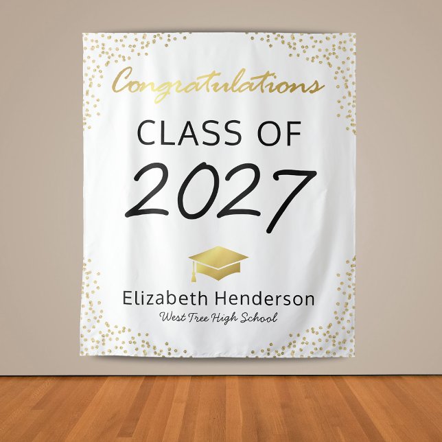 Trendy White Gold Graduation Party Backdrop (Creator Uploaded)