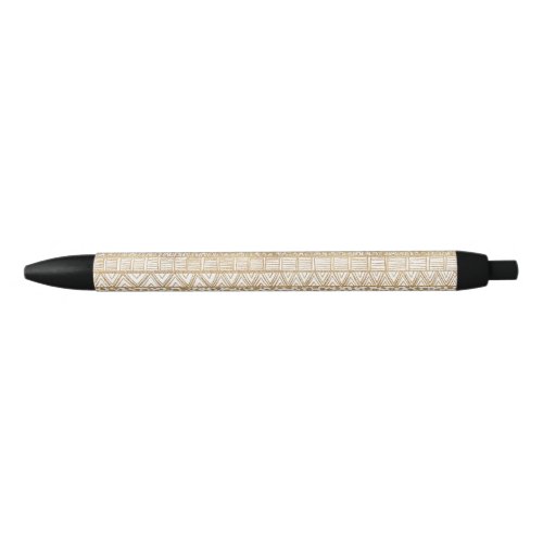 Trendy White Gold Tribal African Pattern Black Ink Pen