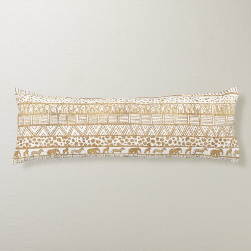 Trendy White Gold Tribal African Pattern Body Pillow