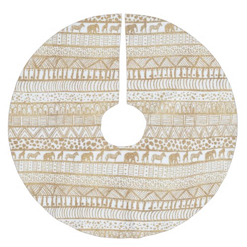 Trendy White Gold Tribal African Pattern Brushed Polyester Tree Skirt