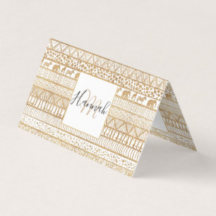 Trendy White Gold Tribal African Pattern Business Card