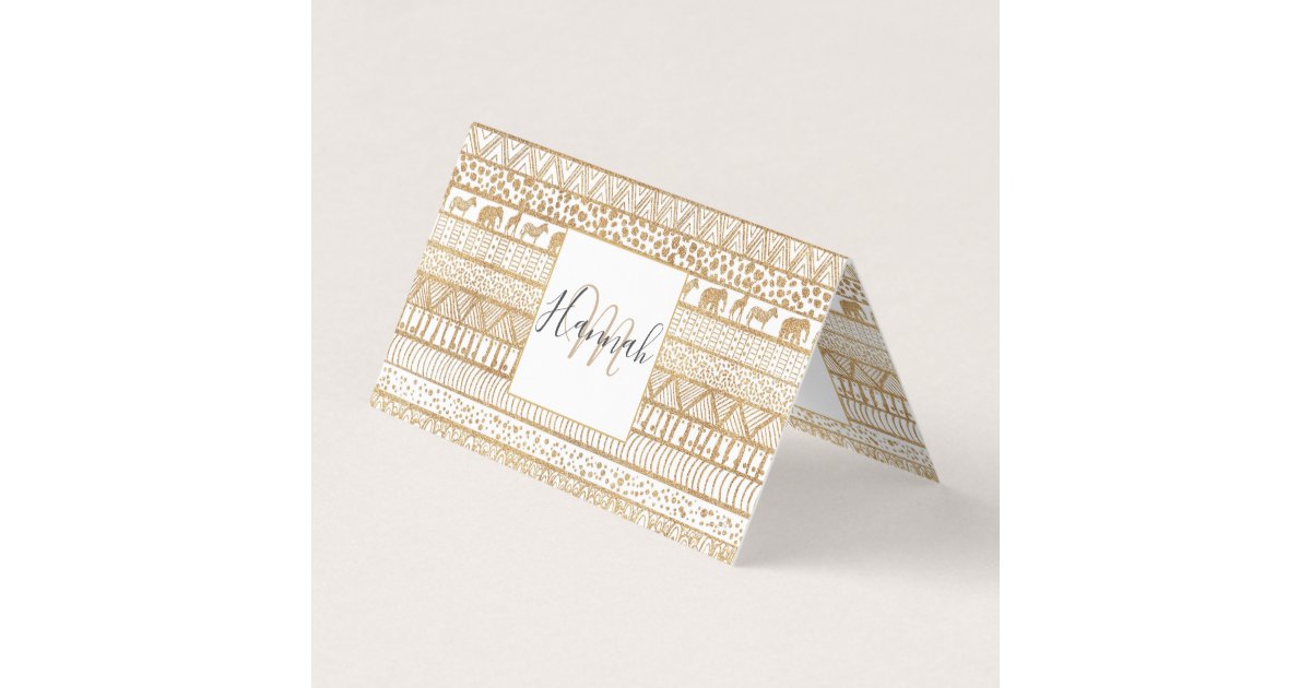 Trendy White Gold Tribal African Pattern Business Card | Zazzle