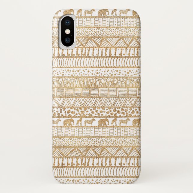 Trendy White Gold Tribal African Pattern Case-Mate iPhone Case (Back)