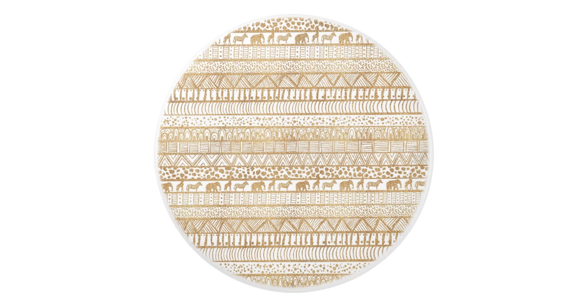 Trendy White Gold Tribal African Pattern Ceramic Knob | Zazzle