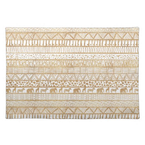 Trendy White Gold Tribal African Pattern Cloth Placemat