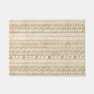 Trendy White Gold Tribal African Pattern Doormat