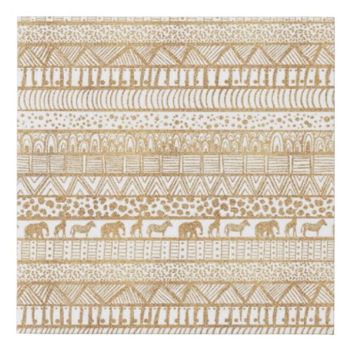 Trendy White Gold Tribal African Pattern Faux Canvas Print