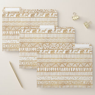 Trendy White Gold Tribal African Pattern File Folder