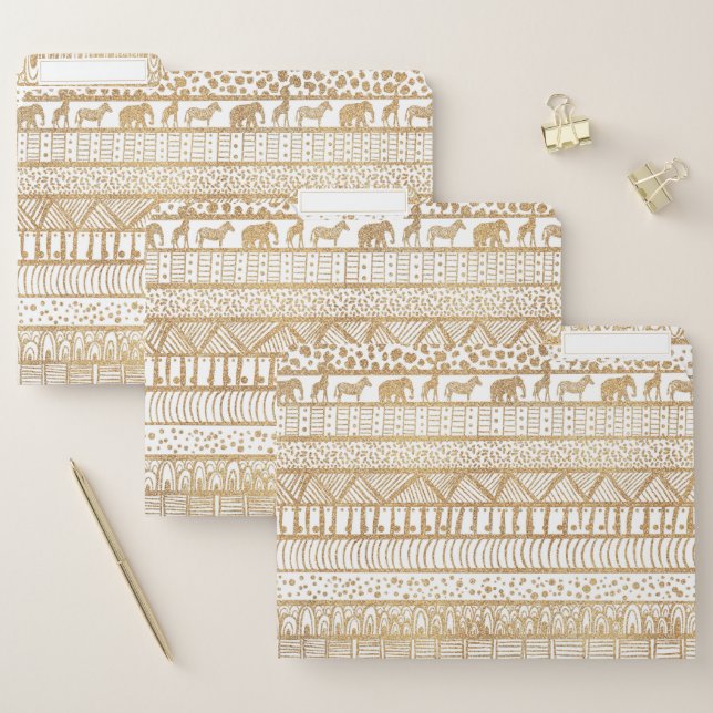 Trendy White Gold Tribal African Pattern File Folder (Set)