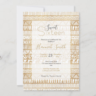 Trendy White Gold Tribal African Pattern Invitation