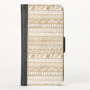 Trendy White Gold Tribal African Pattern iPhone XS Wallet Case