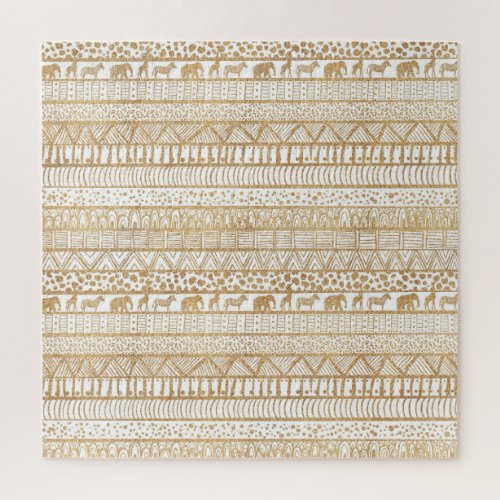 Trendy White Gold Tribal African Pattern Jigsaw Puzzle