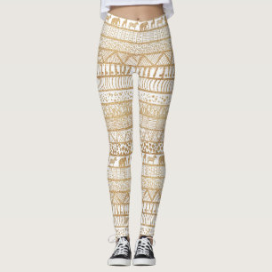Trendy White Gold Tribal African Pattern Leggings