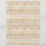 Trendy White Gold Tribal African Pattern Letterhead<br><div class="desc">Stylish, trendy gold hand drawn geometric, tribal, Aztec, safari, jungle wild animal artwork, modern African tribal art print, composed with stripes, dots, elephants, zebras, giraffes, wild animals silhouettes, chevron, zigzag, circles and golden yellow gradient overlay blending trendy colors over a simple white color. This beautiful, stylish tribal, wild animal hand...</div>