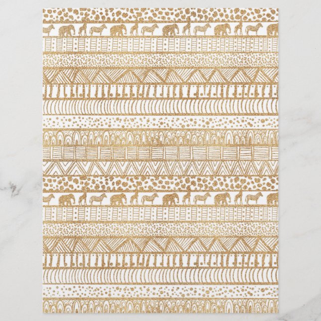 Trendy White Gold Tribal African Pattern Letterhead (Front)