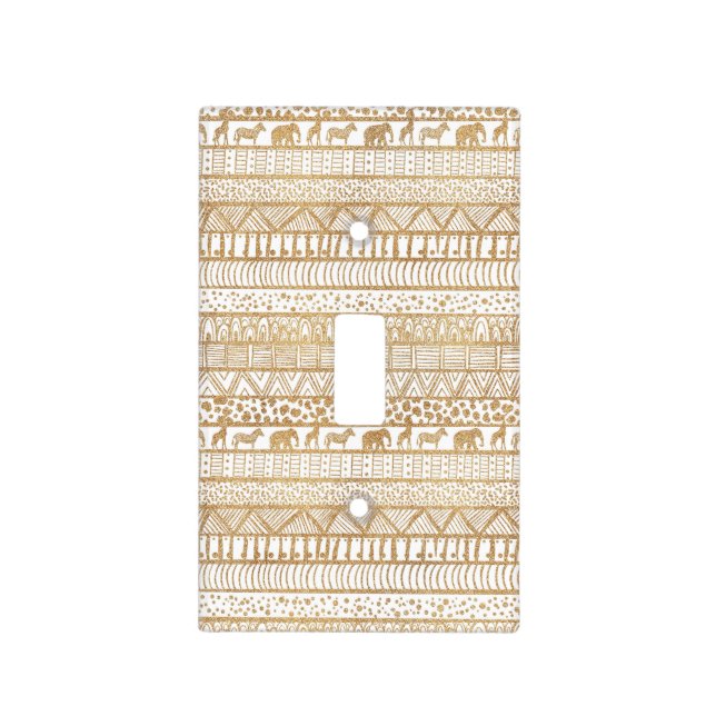Trendy White Gold Tribal African Pattern Light Switch Cover (Front)