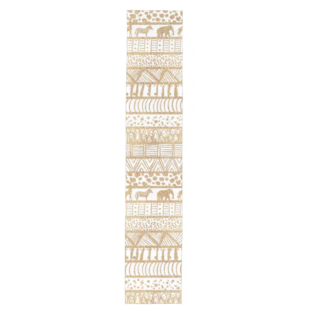 Trendy White Gold Tribal African Pattern Medium Table Runner | Zazzle