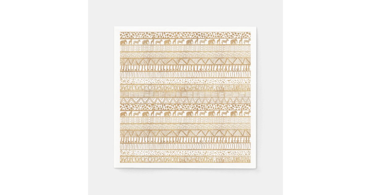 Trendy White Gold Tribal African Pattern Napkins | Zazzle