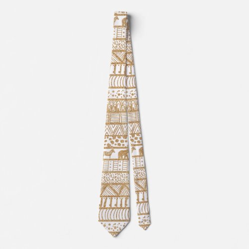 Trendy White Gold Tribal African Pattern Neck Tie