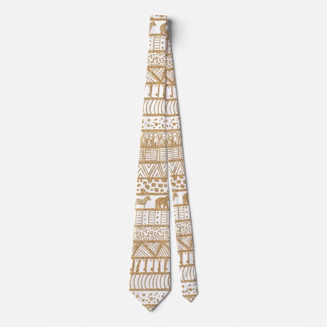 Trendy White Gold Tribal African Pattern Neck Tie (Front)
