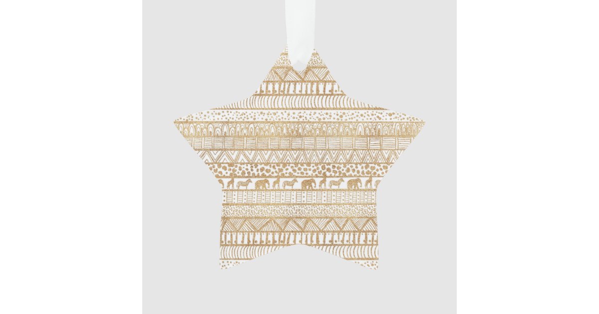 Trendy White Gold Tribal African Pattern Ornament | Zazzle