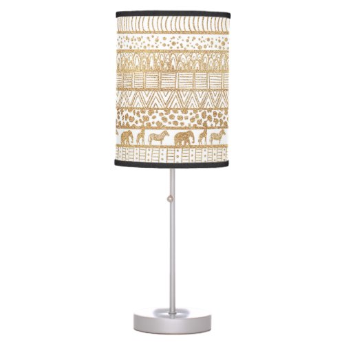 Trendy White Gold Tribal African Pattern Table Lamp