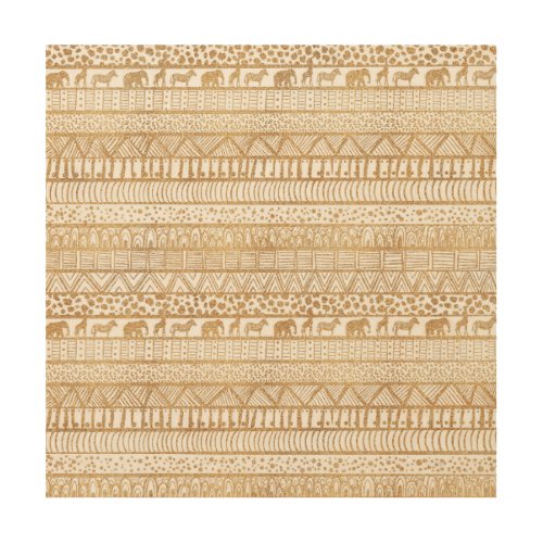 Trendy White Gold Tribal African Pattern Wood Wall Art