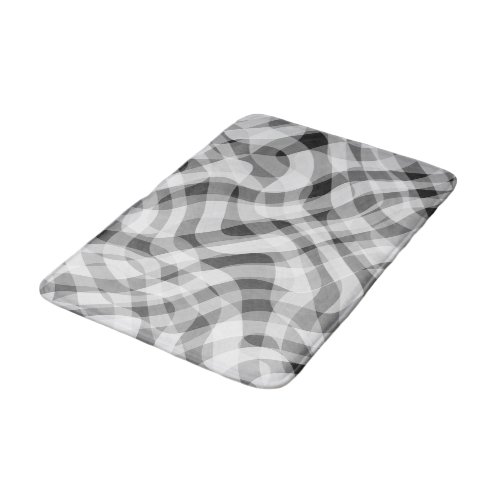 Trendy White Gray Black Retro Wavy Stripes Pattern Bathroom Mat